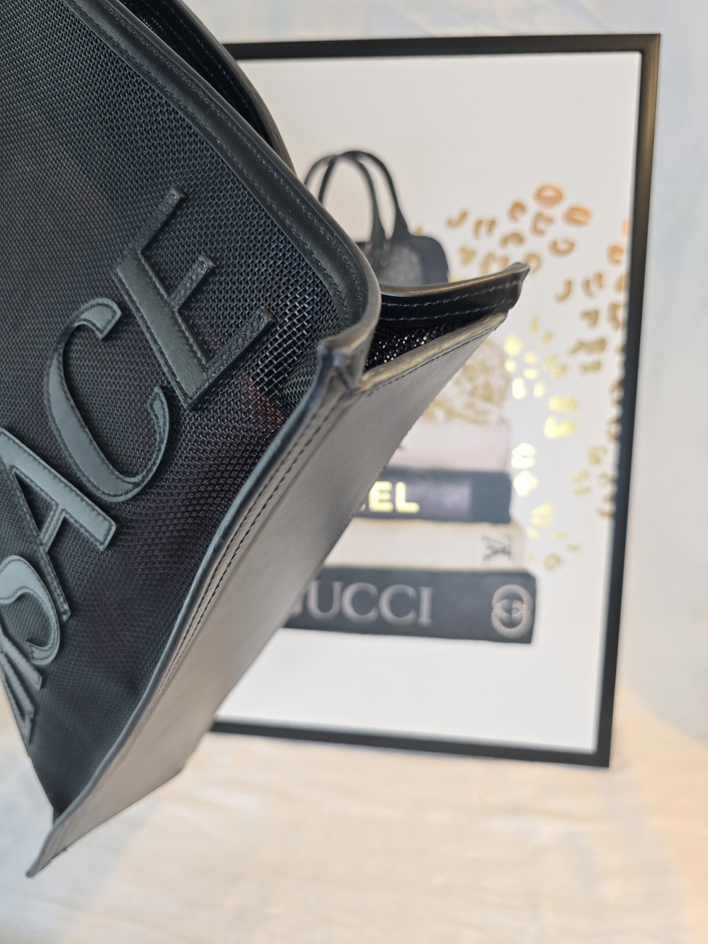 Versace Black Mesh Tote with Gold Handles - Picture 9 of 12